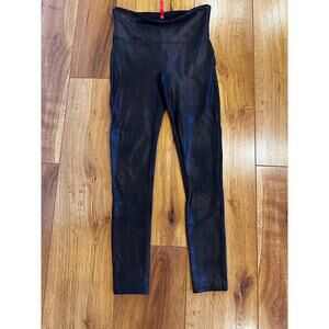 SPANX Black Shine Long Leggings Women's Medium EUC!